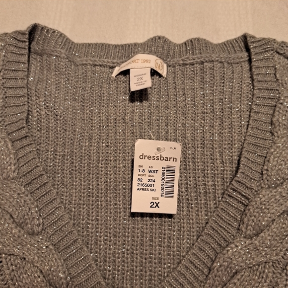 Dressbarn women's 2X gray sweater with silver metallic filament 3/4 sleeve, New - Picture 6 of 7